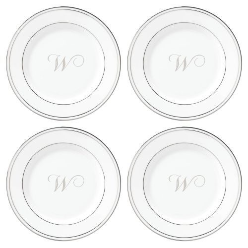 레녹스 Lenox Federal Platinum Script Monogram Dinnerware Tidbit Plates, Set of 4, W