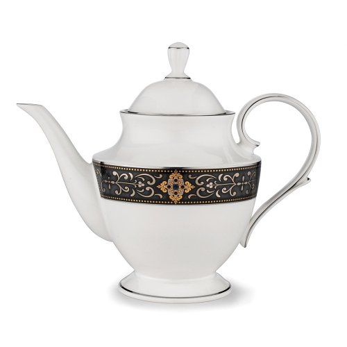 레녹스 Lenox Vintage Jewel Platinum Banded Bone China Teapot , white and platinum - 6052476