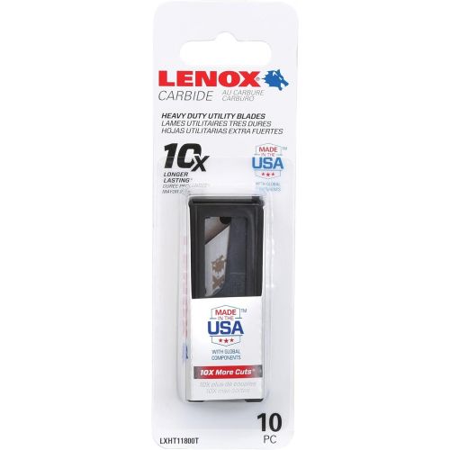 레녹스 LENOX Utility Knife Blades, 10 Carbide Blades, 3/4 Inch, Foldable and Portable, Storage for Blades (LXHT11800T)