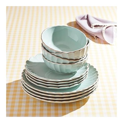 레녹스 Lenox French Perle Scallop Ice Blue 12Pc Dinnerware Set, 17.70