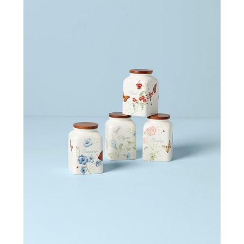 레녹스 Lenox Butterfly Meadow Cooking Spice Jars, Set of 4, 1.79, Multi