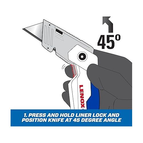 레녹스 LENOX Utility Knife with 3 Bi-Metal Blades, Retractable, Foldable and Portable, Blade Storage (LXHT10601)