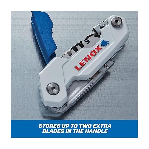 레녹스 LENOX Utility Knife with 3 Bi-Metal Blades, Retractable, Foldable and Portable, Blade Storage (LXHT10601)