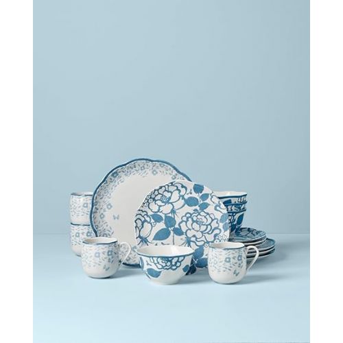 레녹스 Lenox 894548 Butterfly Meadow Cottage 16-Piece Dinnerware Set, Cornflower