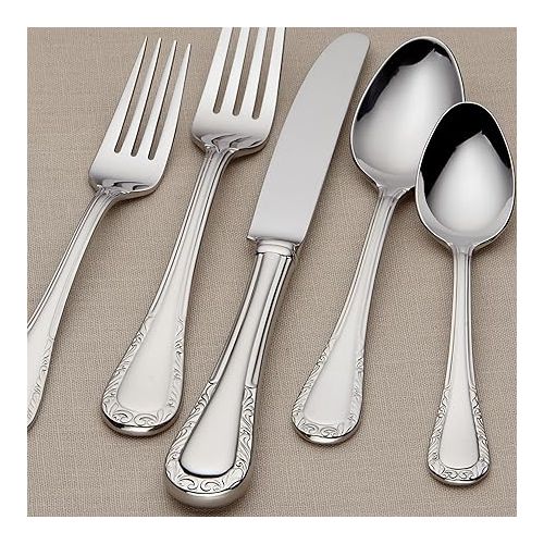 레녹스 Lenox Venetian Lace 5-Piece Flatware Place Set, 5-Piece Place Setting, Lenox Venetian Lace Flatware,Silver