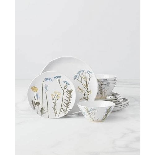 레녹스 Lenox Wildflowers Piece Dinnerware Set, 12 Count, White