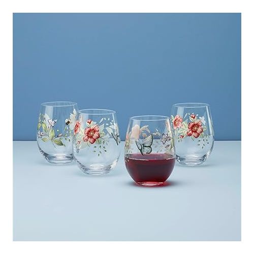 레녹스 Lenox Butterfly Meadow Stemless Wine Glasses, Set of 4, 4 Count, Multi