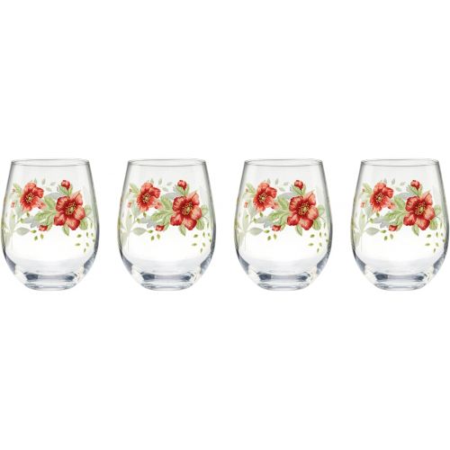 레녹스 Lenox Butterfly Meadow Stemless Wine Glasses, Set of 4, 4 Count, Multi