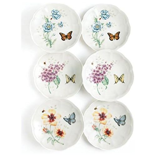 레녹스 Lenox Butterfly Meadow Party Plates, Set of 6, white