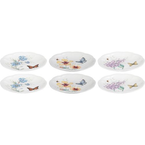 레녹스 Lenox Butterfly Meadow Party Plates, Set of 6, white