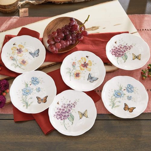 레녹스 Lenox Butterfly Meadow Party Plates, Set of 6, white