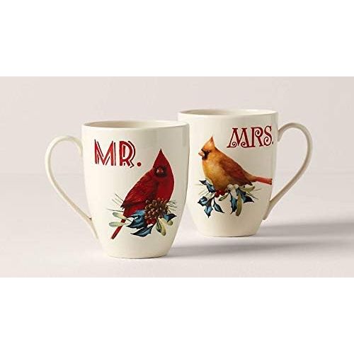 레녹스 Lenox Winter Greetings Cardinal 2-piece Mr & Mrs Mug Set of 2 New