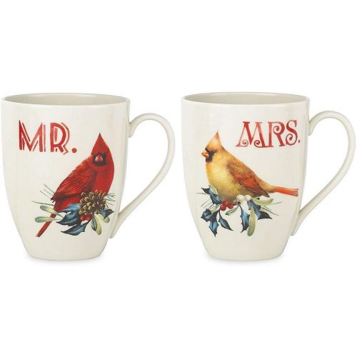 레녹스 Lenox Winter Greetings Cardinal 2-piece Mr & Mrs Mug Set of 2 New