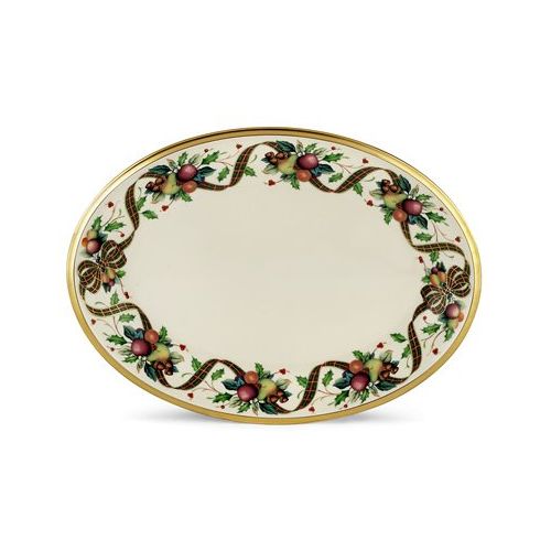 레녹스 Lenox Holiday Tartan Gold Banded Ivory China 13 Oval Platter