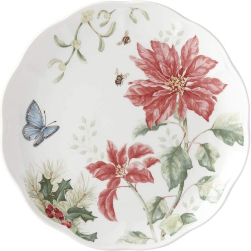 레녹스 Lenox Butterfly Meadow Poinsettia Dinner Plate, 1.59 LB, Red