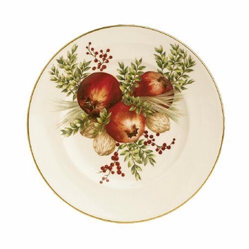 레녹스 Lenox Wiliamsburg Boxwood & Pine Gold Banded Ivory China Pomegranate 9 Accent Plate