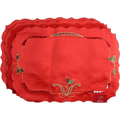 레녹스 Lenox Holiday Nouveau Placemats, Set of 4, Red