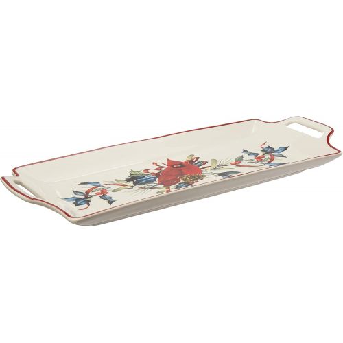 레녹스 Lenox Handled Tray Winter Greetings Hors DOeuvre Tray, 3.20 LB, Red & Green