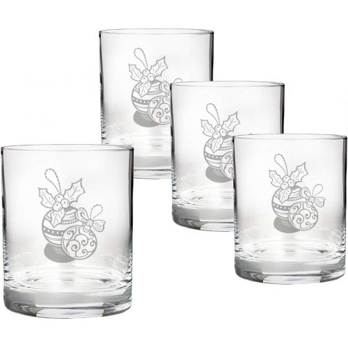 레녹스 Lenox Tuscany Classics DOF Holiday Crystal Whiskey Glasses with Christmas Ornament Engraving / Custom Engraved Holiday Drinking Glasses