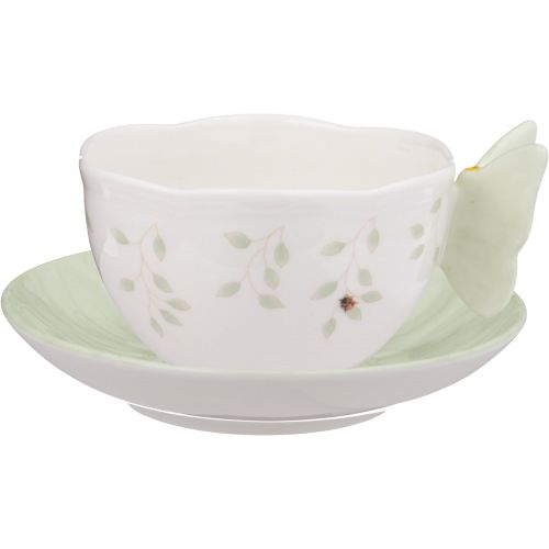 레녹스 Lenox Butterfly Meadow Figural Green Cup and Saucer, 0.95 LB, White