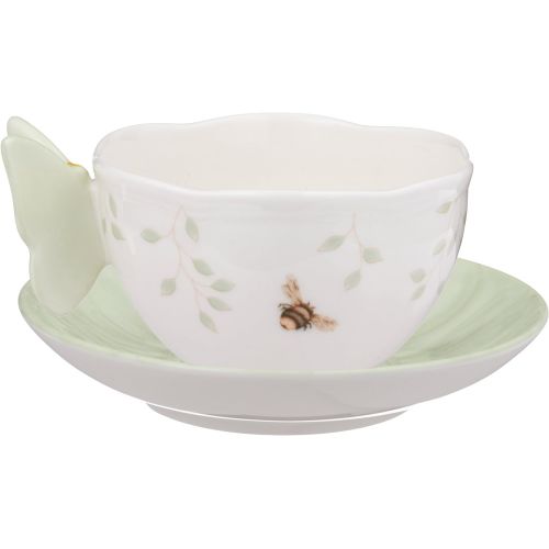 레녹스 Lenox Butterfly Meadow Figural Green Cup and Saucer, 0.95 LB, White