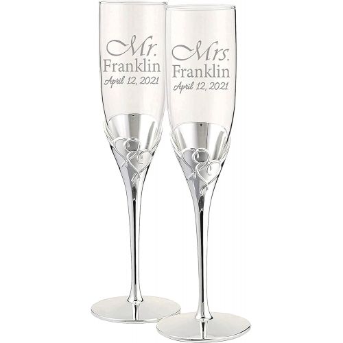 레녹스 Lenox True Love Personalized Wedding Champagne Flutes, Set of 2 Glasses
