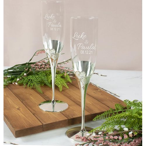 레녹스 Lenox True Love Personalized Wedding Champagne Flutes, Set of 2 Glasses