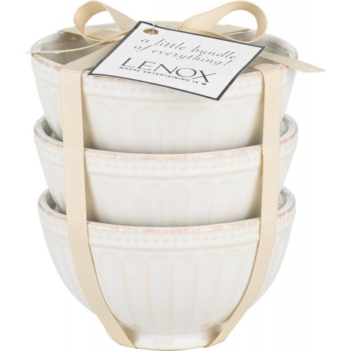 레녹스 Lenox White French Perle Groove 3Pc Mini Bowl Set, 1.05 LB