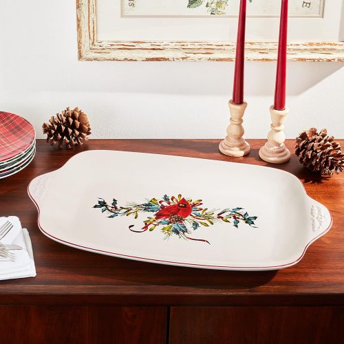 레녹스 Lenox Winter Greetings Oversized Platter, 5.90 LB, Red & Green