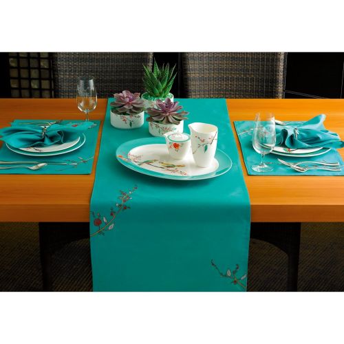 레녹스 Lenox Chirp Embroidered Set of 4 Placemats, Aqua