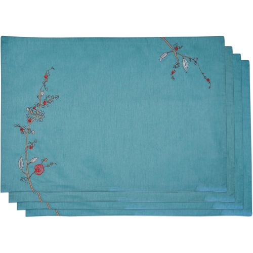 레녹스 Lenox Chirp Embroidered Set of 4 Placemats, Aqua