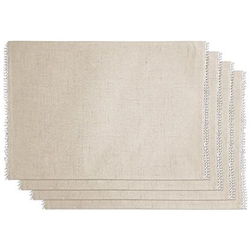 레녹스 Lenox French Perle Solid Set of 4 Placemats, Natural Linen