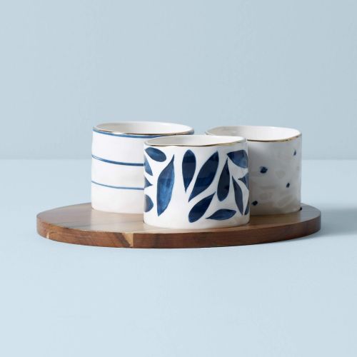 레녹스 Lenox Blue Bay 4-Piece Snack Bowl & Tray Set, 2.10 LB