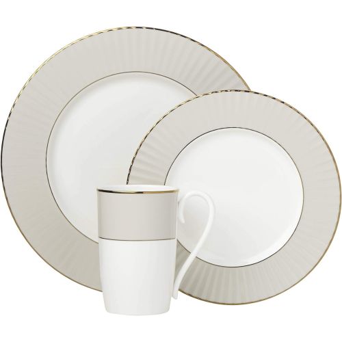 레녹스 Lenox Pleated Colors 3-Piece Place Setting, 3.65 LB, Taupe/Grey