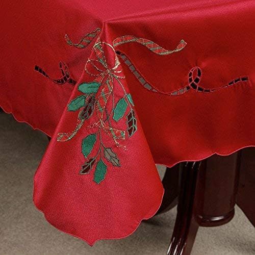 레녹스 Lenox Holiday Nouveau Tablecloth, 60 by 84-Inch Oblong/Rectangle, Red