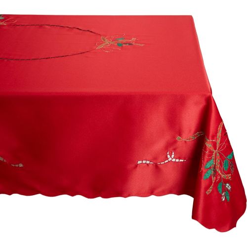 레녹스 Lenox Holiday Nouveau Tablecloth, 60 by 84-Inch Oblong/Rectangle, Red