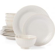 Lenox French Perle Groove 12-Piece Plate & Bowl Set, 23.05 LB, White