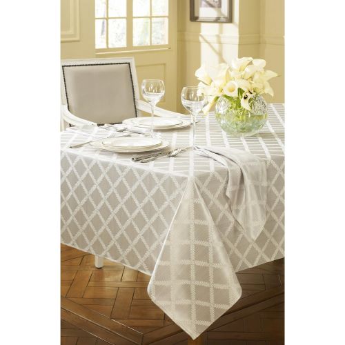 레녹스 Lenox Laurel Leaf Platinum Tablecloth, 70-by-122 Inch Oblong Rectangular