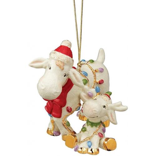 레녹스 Lenox Marcie & Baby Marcel Moose Ornament, 0.55 LB, Red & Green