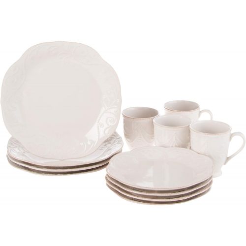 레녹스 Lenox French Perle 12-Piece Plate & Mug Dinnerware Set, 18.45 LB, White