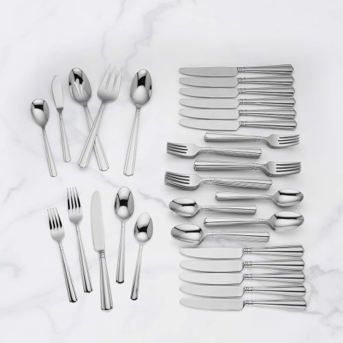 레녹스 Lenox Amber Hill 65-Piece Flatware Set, 9.65 LB, Metallic