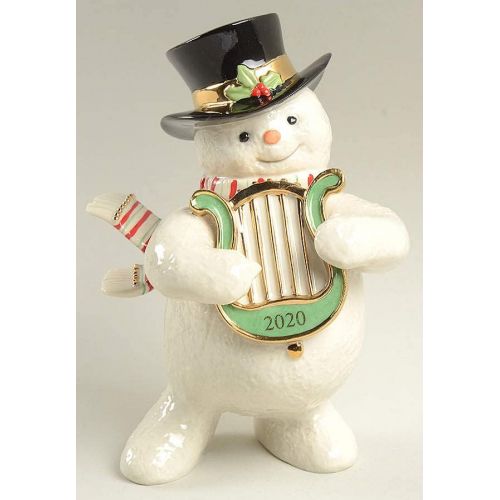 레녹스 Lenox 2020 Snowy Harpist Snowman Figurine, 1.65 LB, Multi