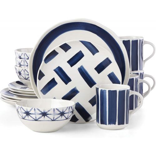 레녹스 Lenox Painted Elements Indigo Brush 16 Piece Dinnerware Set