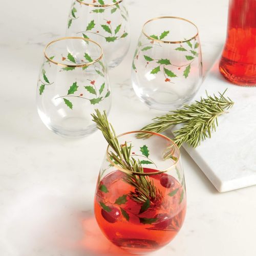 레녹스 Lenox Holiday 4-Piece Stemless Wine Glasses