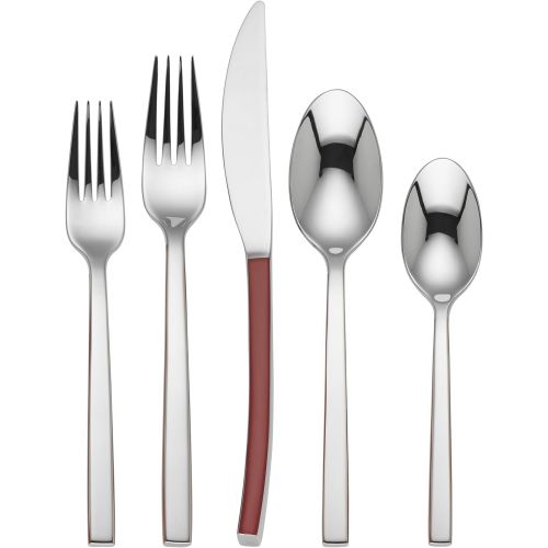 레녹스 Lenox 5 Piece Roxbury Place Setting Flatware, Silver/Red