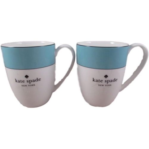 레녹스 Four (4)-Piece Lenox Kate Spade Rutherford Circle Turquoise Pattern 14 oz Tea/Coffee Cup Mug Set