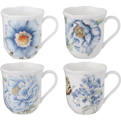 레녹스 Lenox Blue Butterfly Meadow 4-Piece Mug Set, 2.25 LB: Kitchen & Dining