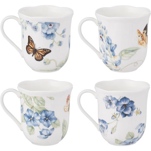 레녹스 Lenox Blue Butterfly Meadow 4-Piece Mug Set, 2.25 LB: Kitchen & Dining