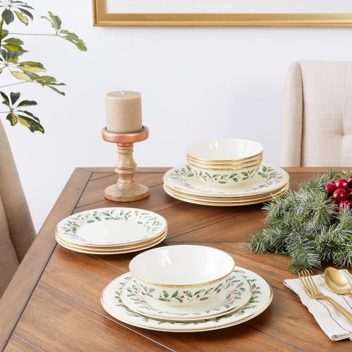 레녹스 Lenox Holiday 12 Piece Plate & Bowl Set, 14.90 LB, Red & Green