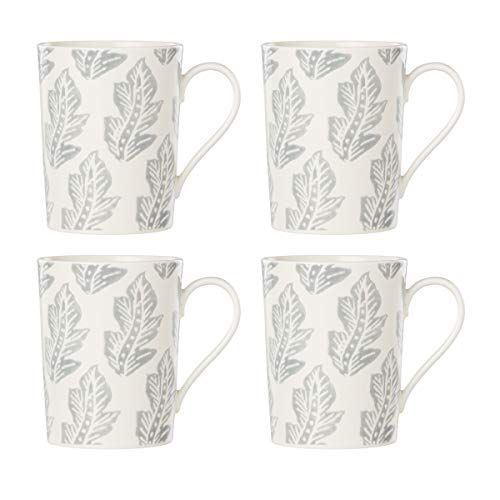 레녹스 Lenox Textured Neutrals Leaf 4 Piece Mug Set, 2.65 LB, Blue